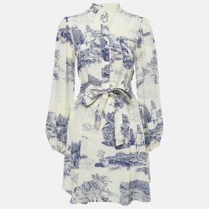 Chloe Cream/Blue Printed Silk Mini Dress S, Dresses - Luxury Closet catalog