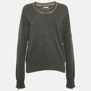 Chloe Grey Merino Wool Chain Embellished Sweater S, Sweaters & Cardigans - Luxury Closet catalog