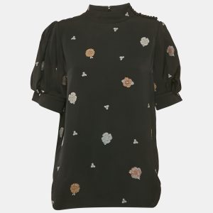Chlo&eacute; Black Brocade Puff Sleeve Top L, Shirts & Tops - Luxury Closet catalog