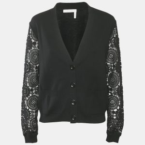Chlo&eacute; Black Wool and Lace Button Front Cardigan M, Sweaters & Cardigans - Luxury Closet catalog
