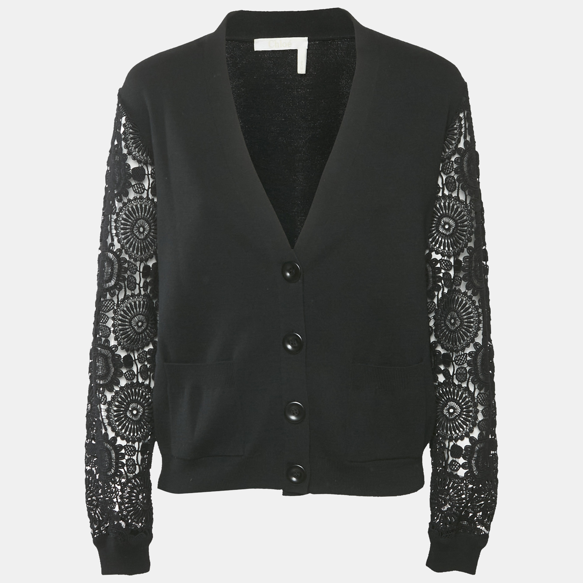 Chloé Black Wool and Lace Button Front Cardigan M, Sweaters & Cardigans - Luxury Closet catalog