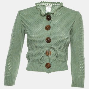 Chloe Olive Green Merino Wool Cropped Cardigan S, Sweaters & Cardigans - Luxury Closet catalog