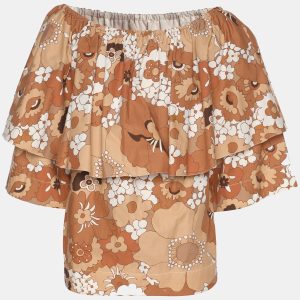 Chloe Multicolor/Brown Cotton Off The Shoulder Top S, Shirts & Tops - Luxury Closet catalog