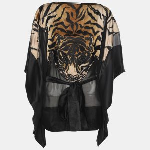 Chloe Beige/Black Satin Tiger Embroidered Belted Kaftan Blouse M, Shirts & Tops - Luxury Closet catalog