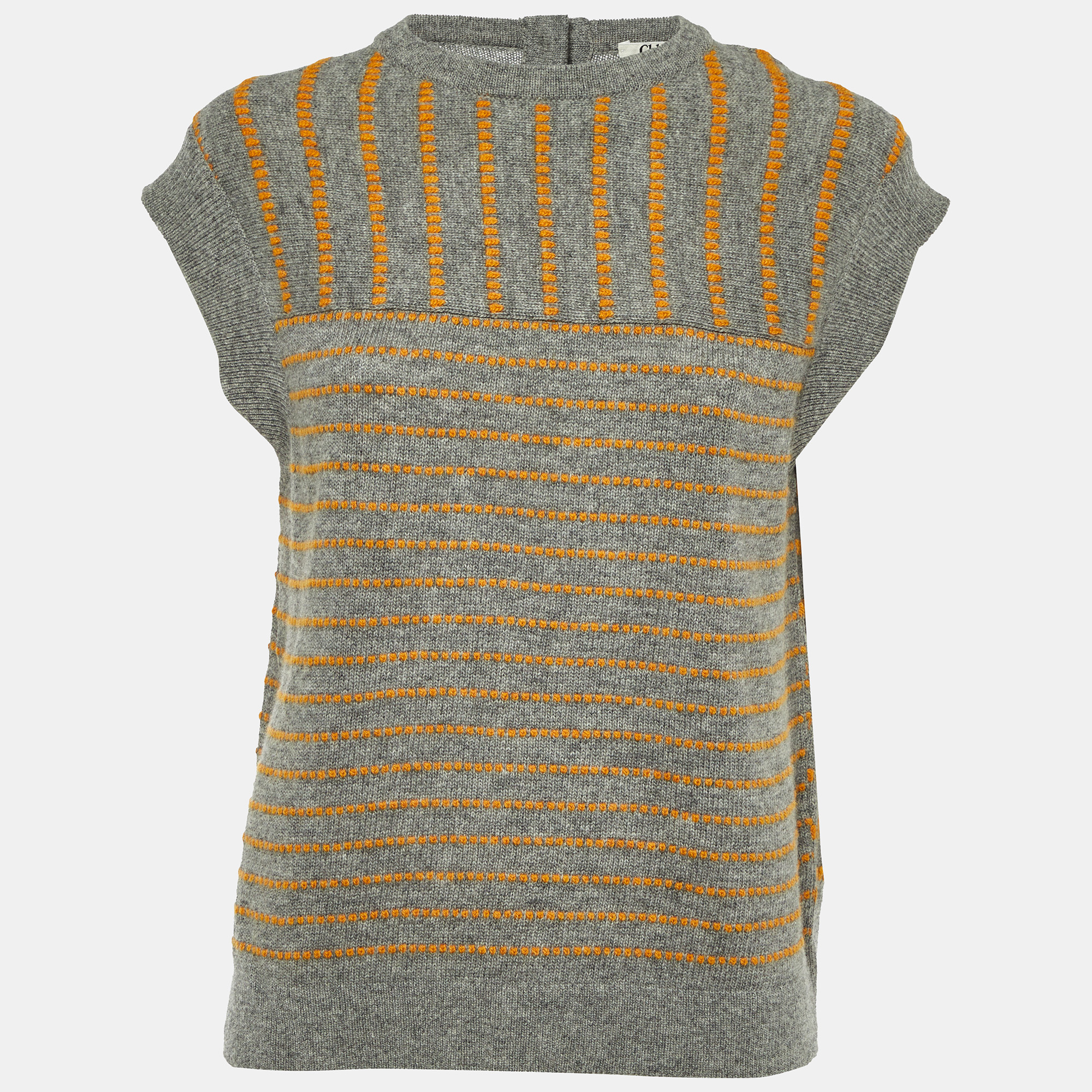 Chloe Grey & Yellow Wool Knit Sleeveless Sweater M, Sweaters & Cardigans - Luxury Closet catalog