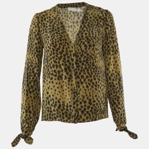 Chloe Taupe Green Printed Silk Button Front Blouse M, Shirts & Tops - Luxury Closet catalog
