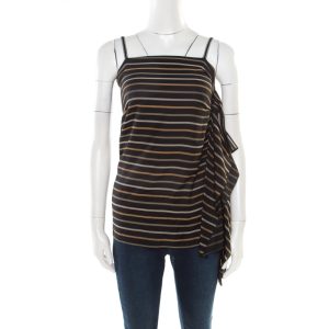 Chloe Noir Striped Silk Asymmetric Draped Detail Lurex Strap Top S, Shirts & Tops - Luxury Closet catalog