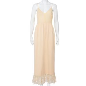 Chloe Vintage Beige Silk & Crepe Paneled Lace Trim Maxi Dress M, Dresses - Luxury Closet catalog