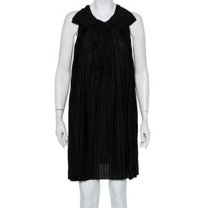 Chloe Black Pleated Silk Bow Detail Flared Noir Dress XS, Dresses - Luxury Closet catalog
