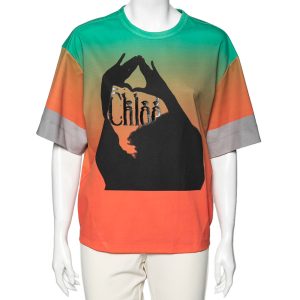 Chloe Orange & Green Ombre Cotton Logo Printed T-Shirt M, Shirts & Tops - Luxury Closet catalog