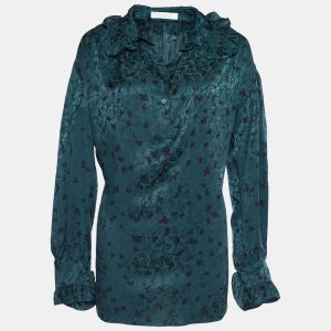 Chloe Green Silk Butterfly Jacquard Oversized Blouse M, Shirts & Tops - Luxury Closet catalog