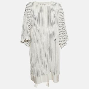 Chloe Off-White Patterned Knit Flared Sleeves Mini Dress L, Dresses - Luxury Closet catalog