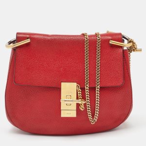 Chloe Red Leather Medium Drew Flap Chain Crossbody Bag, Handbags - Luxury Closet catalog
