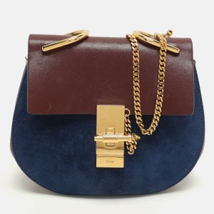 Chloe Dark Brown/Blue Leather and Suede Small Drew Shoulder Bag, Handbags - Luxury Closet catalog