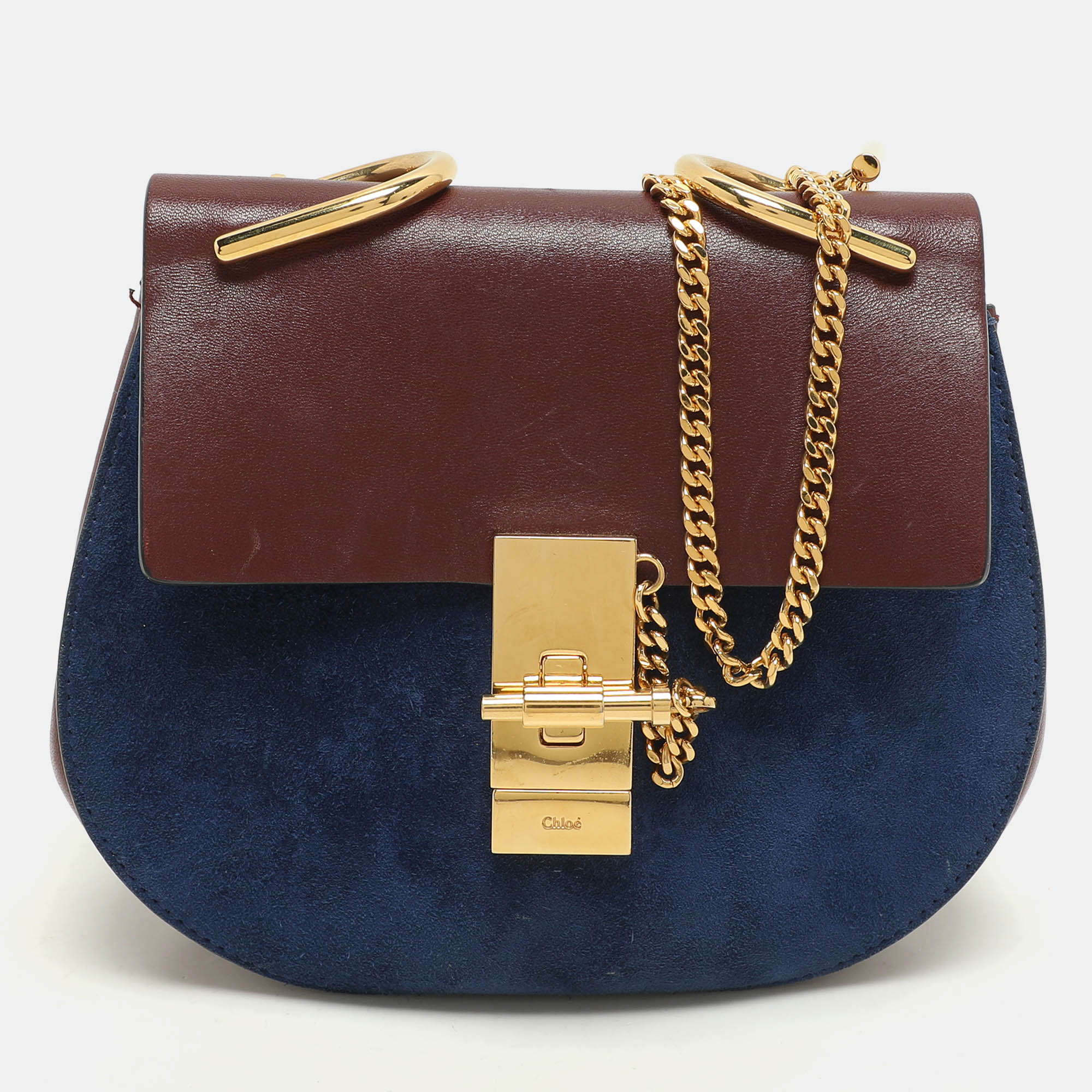 Chloe Dark Brown/Blue Leather and Suede Small Drew Shoulder Bag, Handbags - Luxury Closet catalog