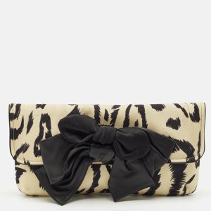 Chloe Cream/Black Printed Fabric Bow Clutch, Clutches & Special Occasion Bags - Luxury Closet catalog