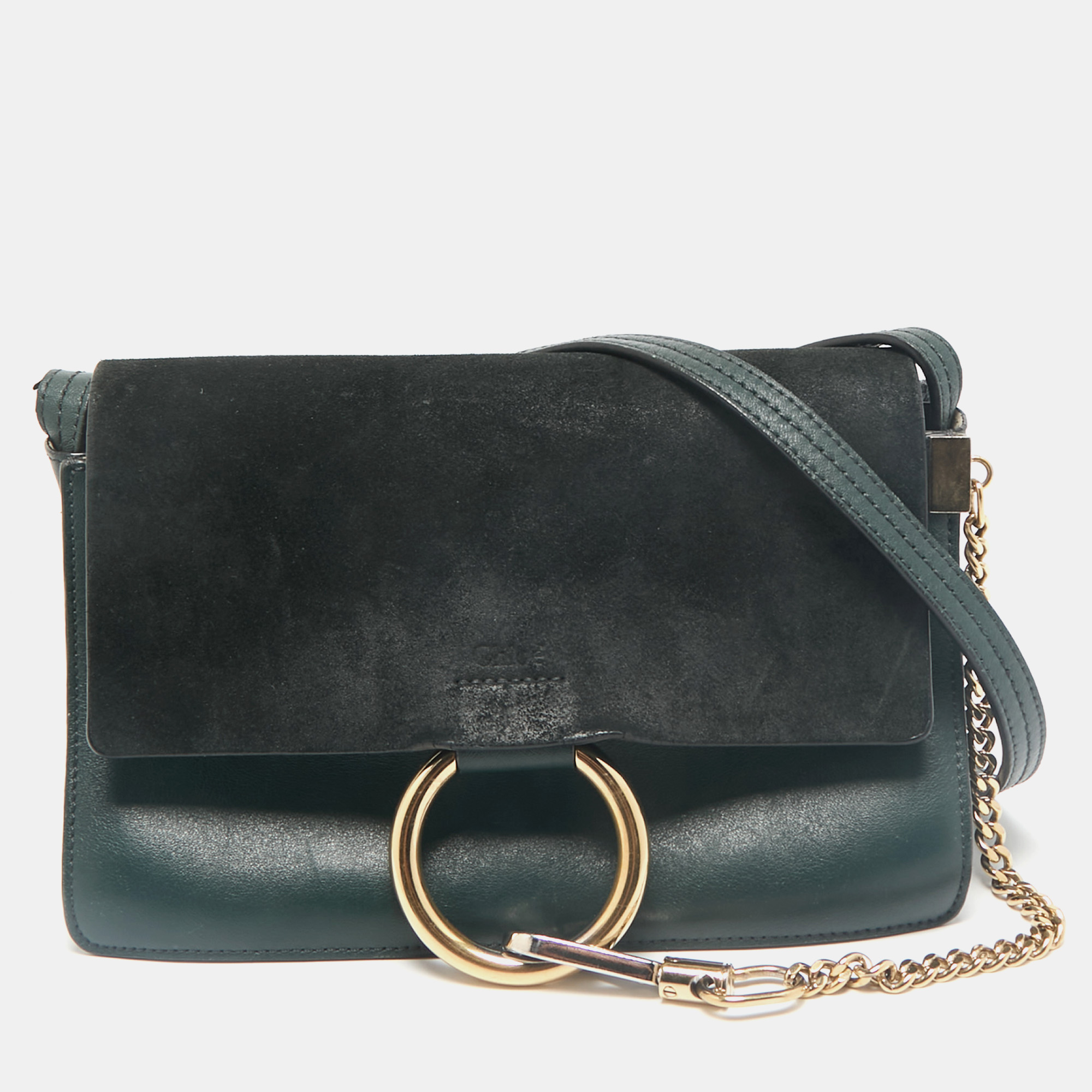 Chloe Dark Green Leather and Suede Small Faye Shoulder Bag, Shoulder Bags - Luxury Closet catalog