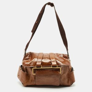 Chloe Brown Patent Leather Beata Shoulder Bag, Shoulder Bags - Luxury Closet catalog