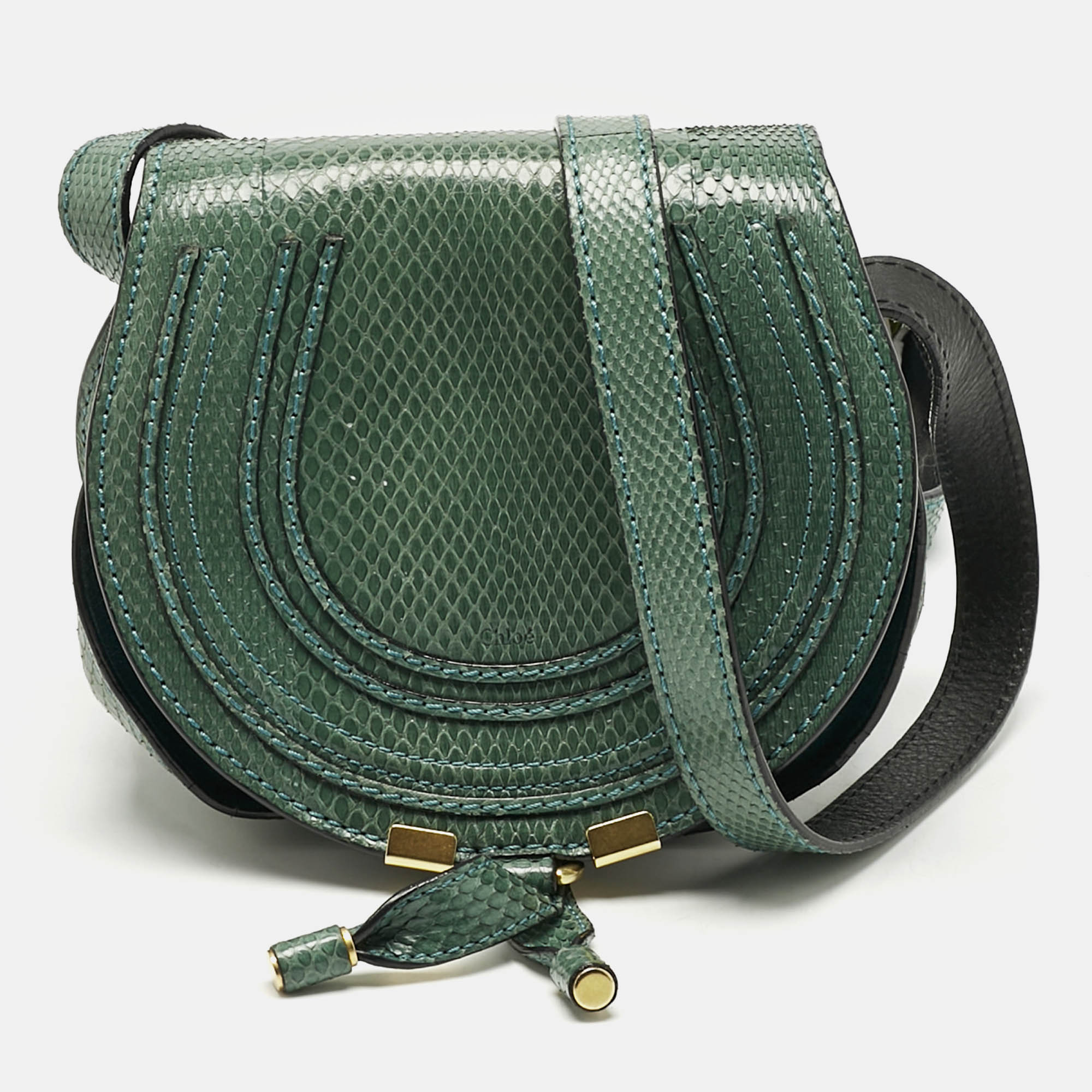 Chloe Green Snakeskin Mini Marcie Crossbody Bag, Handbags - Luxury Closet catalog