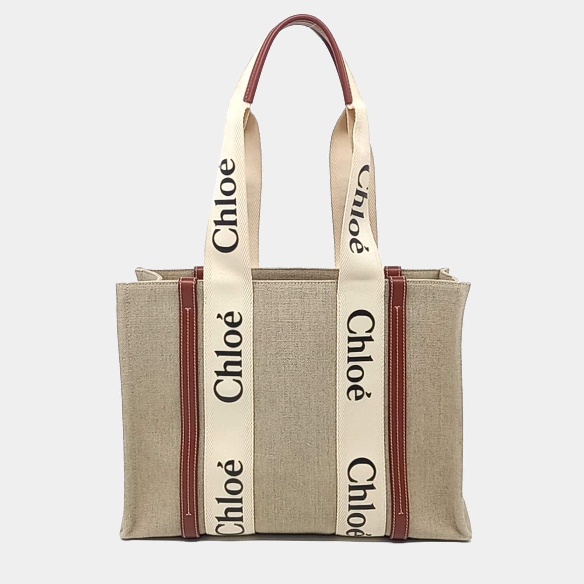 Chloe Beige Linen Woody Bag Medium, Satchels - Luxury Closet catalog