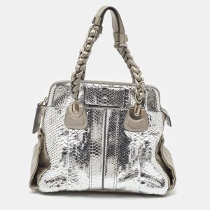 Chloe Metallic Silver/Grey Python and Leather Heloise Satchel, Satchels - Luxury Closet catalog