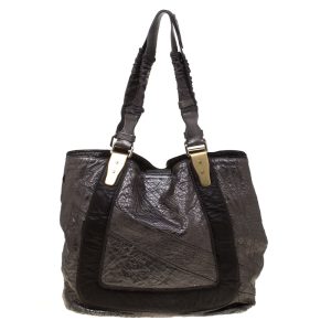 Chloe Metallic Grey Pebbled Leather Shopper Tote, Tote Handbags - Luxury Closet catalog