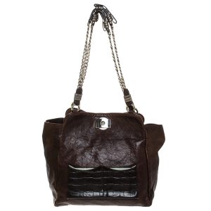 Chloe Brown Leather Vintage Chain Tote, Tote Handbags - Luxury Closet catalog