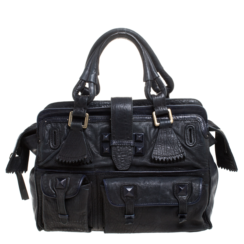 Chloe Midnight Blue Leather Front Pocket Tote, Tote Handbags - Luxury Closet catalog