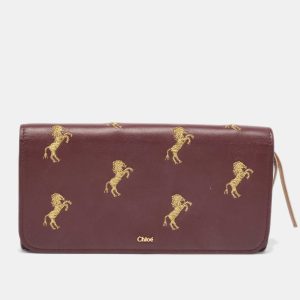 Chloe Burgundy Leather Horse Embroidered Flap Continental Wallet, Wallets & Money Clips - Luxury Closet catalog