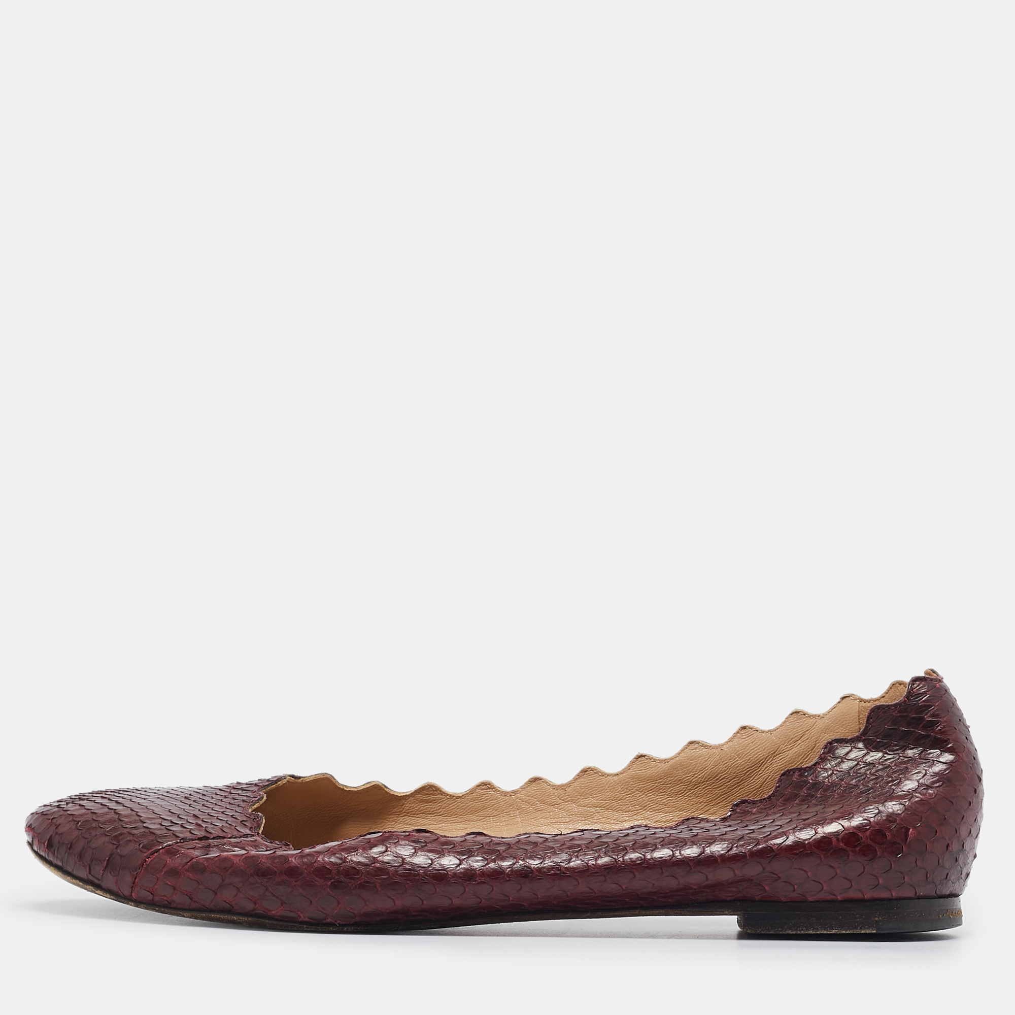 Chloe Burgundy Python Leather Lauren Scallop Ballet Flats Size 38, Flats - Luxury Closet catalog
