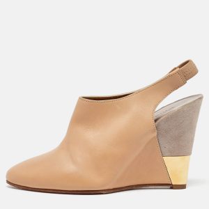 Chloe Beige/Grey Leather and Suede Wedge Slingback Pumps Size 34, Pumps - Luxury Closet catalog
