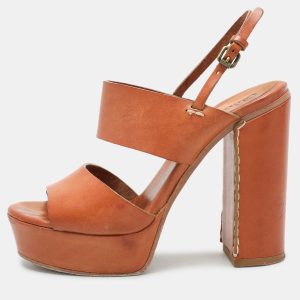 Chloe Brown Leather Platform Ankle Strap Sandals Size 35.5, Sandals - Luxury Closet catalog
