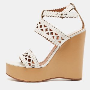 Chloe White Cut Out Leather Platform Wedge Sandals Size 39, Sandals - Luxury Closet catalog