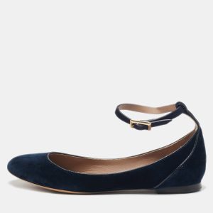 Chloe Navy Blue Velvet Ankle Strap Ballet Flats Size 38, Flats - Luxury Closet catalog