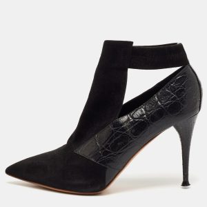 Chloe Black Croc Embossed Leather and Suede Ankle Length Boots Size 36, Boots - Luxury Closet catalog
