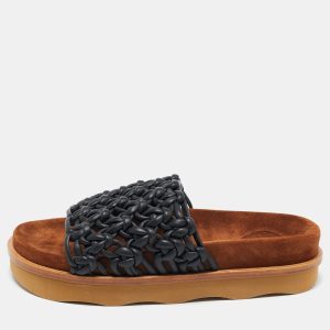 Chloe Black/Brown Leather and Suede Wavy Slide Flats Size 36, Flats - Luxury Closet catalog