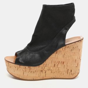 Chloe Black Leather Cork Wedge Cut Out Boots Size 38.5, Boots - Luxury Closet catalog