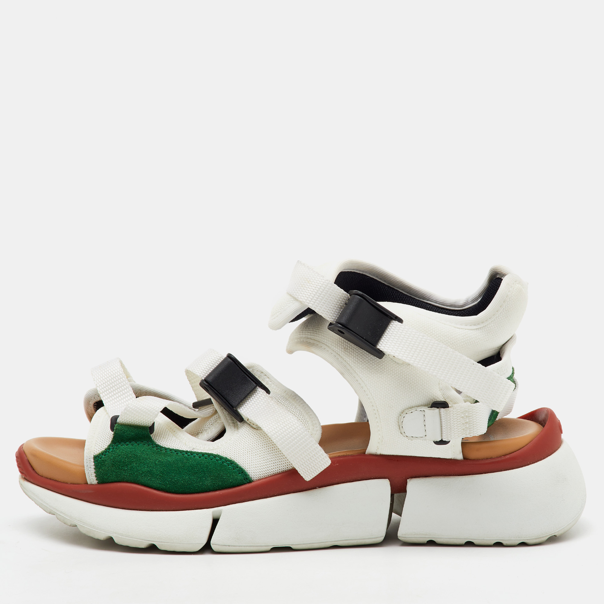Chloé White/Green Fabric and Suede Sonnie Ankle Strap Sandals Size 39, Sandals - Luxury Closet catalog