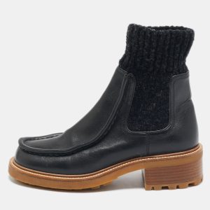 Chlo&eacute; Black Fabric and Leather Ankle Length Chelsea Boots Size 36, Boots - Luxury Closet catalog