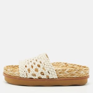 Chloe White Woven Crochet Wavy Flat Slides Size 37, Flats - Luxury Closet catalog