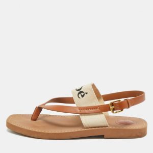 Chloe Brown Canvas and Leather Woody Thong Slingback Flat Sandals Size 41, Sandals - Luxury Closet catalog