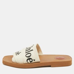 Chloe Off White Logo Print Canvas Woody Flat Slides Size 37, Flats - Luxury Closet catalog