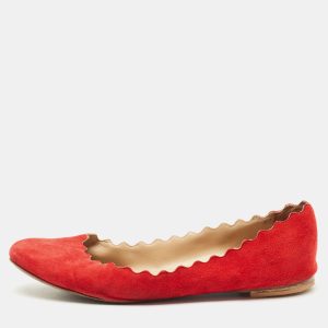 Chloe Red Suede Lauren Scalloped Ballet Flats Size 37.5, Flats - Luxury Closet catalog