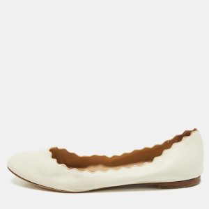 Chloe White Leather Lauren Scalloped Ballet Flats Size 38, Flats - Luxury Closet catalog