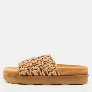 Chloe Brown Braided Leather Kacey Platform Slide Sandals Size 36, Sandals - Luxury Closet catalog