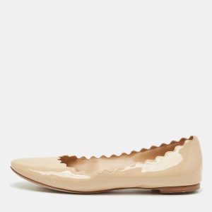 Chloe Beige Patent Leather Lauren Scalloped Ballet Flats Size 39, Flats - Luxury Closet catalog