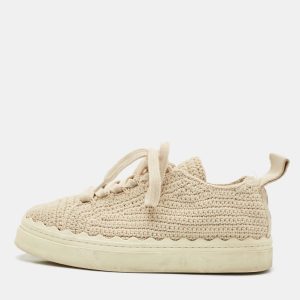 Chloe Beige Knit Fabric Lauren Lace Up Sneakers Size 37-38, Athletic Shoes & Sneakers - Luxury Closet catalog