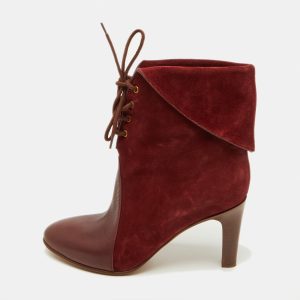 Chloe Burgundy Suede and Leather Kole Lace Up Booties Size 38, Boots - Luxury Closet catalog