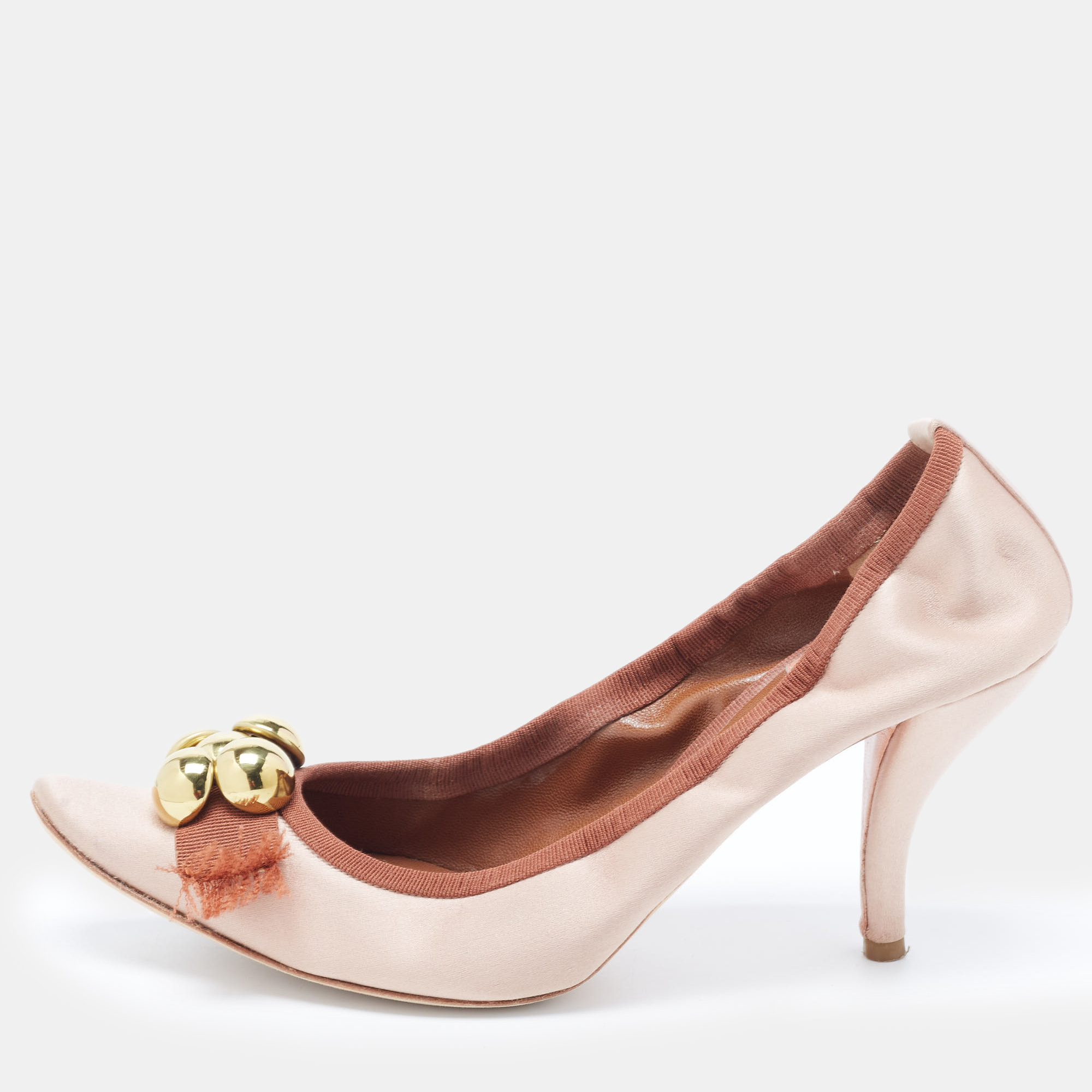 Chloe Pink Satin Embellished Pointed Toe Pumps Size 39, Pumps - Luxury Closet catalog