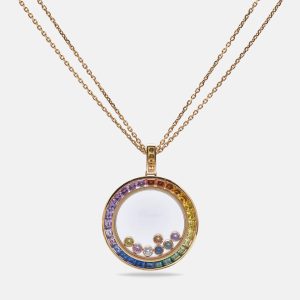 Chopard Happy Diamonds Rainbow Sapphires Diamond 18K Rose Gold Pendant Necklace, Necklaces - Luxury Closet catalog